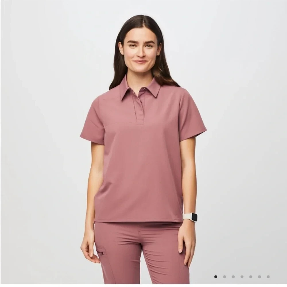 FIGS Nala Scrub Top Small Mauve Pink Polo Collared Technical W21SW1053